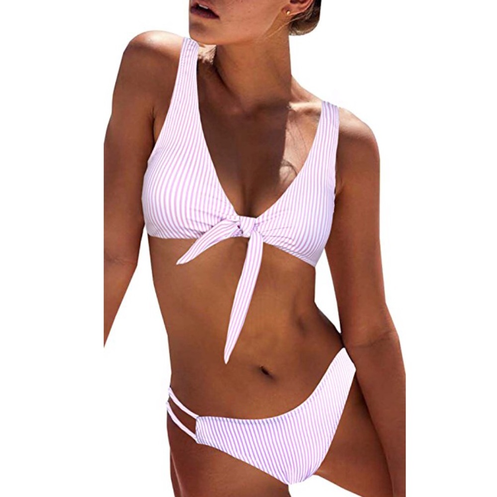 JUST IN - Blue front tie striped bikini - Picture 6 of 8